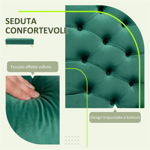 PANCA FONDO LETTO IMBOTTITA CON RIVESTIMENTO TRAPUNTATO IN TESSUTO EFFETTO VELLUTO 118X45X42 CM VERDE SCURO