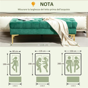 PANCA FONDO LETTO IMBOTTITA CON RIVESTIMENTO TRAPUNTATO IN TESSUTO EFFETTO VELLUTO 118X45X42 CM VERDE SCURO