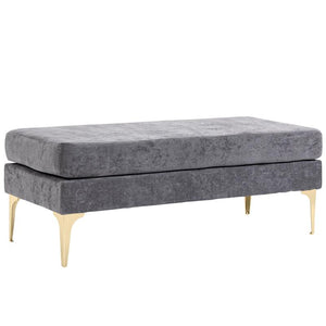 PANCA FONDO LETTO A 2 STRATI IN TESSUTO EFFETTO VELLUTO E ACCIAIO 121X50.5X46.5 CM GRIGIO SCURO E ORO