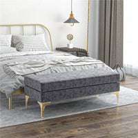 PANCA FONDO LETTO A 2 STRATI IN TESSUTO EFFETTO VELLUTO E ACCIAIO 121X50.5X46.5 CM GRIGIO SCURO E ORO