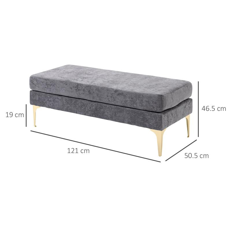 PANCA FONDO LETTO A 2 STRATI IN TESSUTO EFFETTO VELLUTO E ACCIAIO 121X50.5X46.5 CM GRIGIO SCURO E ORO