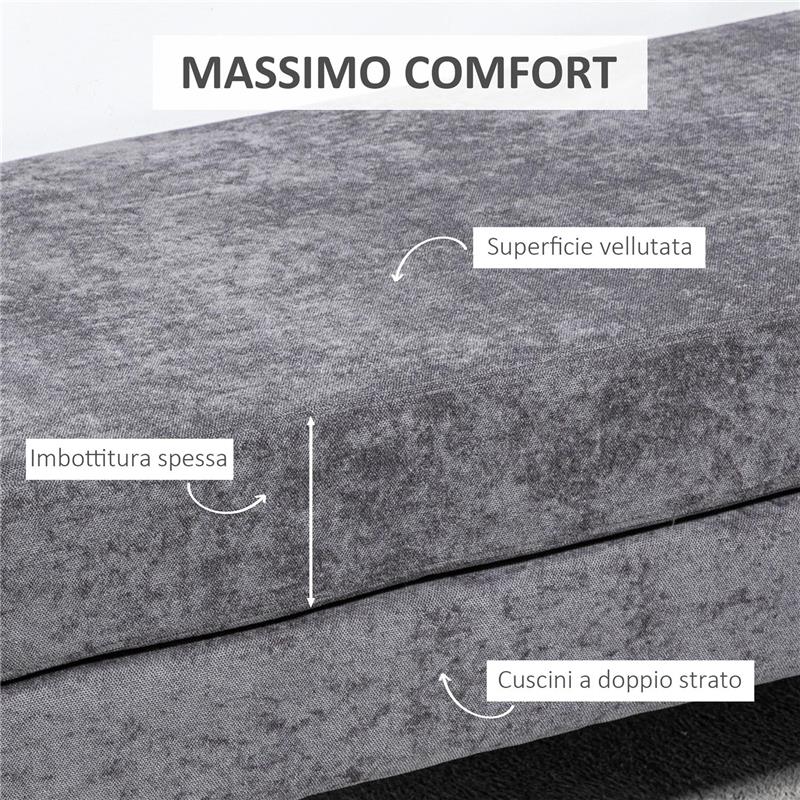 PANCA FONDO LETTO A 2 STRATI IN TESSUTO EFFETTO VELLUTO E ACCIAIO 121X50.5X46.5 CM GRIGIO SCURO E ORO