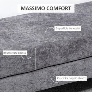 PANCA FONDO LETTO A 2 STRATI IN TESSUTO EFFETTO VELLUTO E ACCIAIO 121X50.5X46.5 CM GRIGIO SCURO E ORO