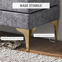 PANCA FONDO LETTO A 2 STRATI IN TESSUTO EFFETTO VELLUTO E ACCIAIO 121X50.5X46.5 CM GRIGIO SCURO E ORO