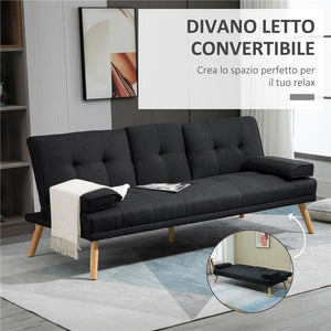 DIVANO LETTO 3 POSTI RECLINABILE CON RIVESTIMENTO EFFETTO LINO E TAVOLINO A RIBALTA GRIGIO