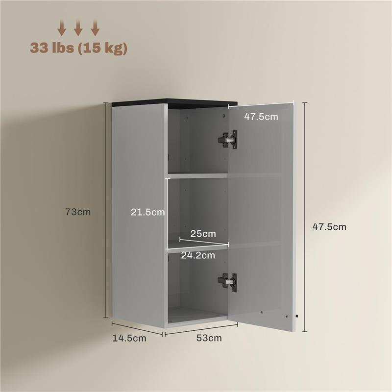 ARMADIETTO BAGNO DA PARETE CON 3 RIPIANI E MENSOLE REGOLABILI 30X32X73 CM BIANCO