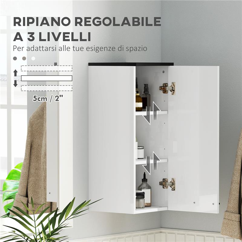 ARMADIETTO BAGNO DA PARETE CON 3 RIPIANI E MENSOLE REGOLABILI 30X32X73 CM BIANCO