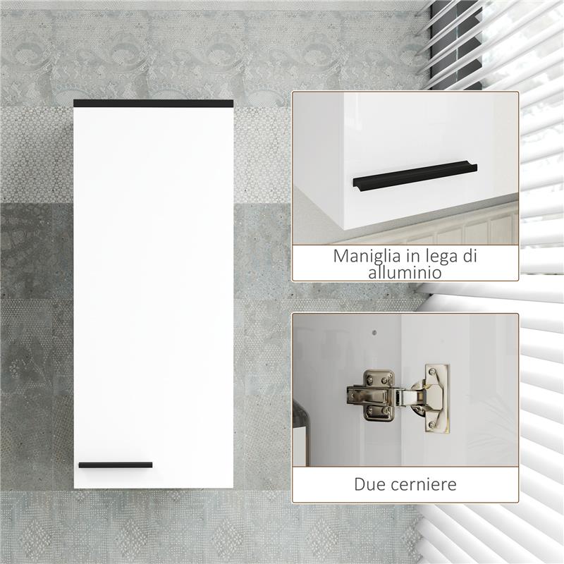 ARMADIETTO BAGNO DA PARETE CON 3 RIPIANI E MENSOLE REGOLABILI 30X32X73 CM BIANCO