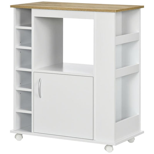 CARRELLO DA CUCINA CON ARMADIETTO E RIPIANI REGOLABILI RUOTE GIREVOLI E FRENO 75X39.5X88 CM BIANCO
