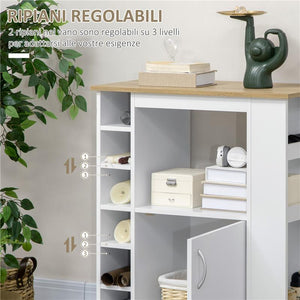 CARRELLO DA CUCINA CON ARMADIETTO E RIPIANI REGOLABILI RUOTE GIREVOLI E FRENO 75X39.5X88 CM BIANCO