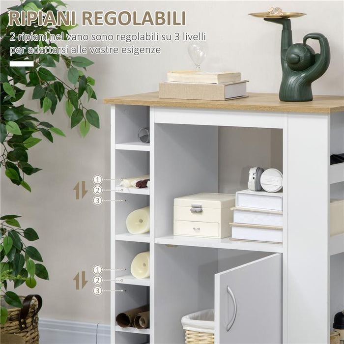 CARRELLO DA CUCINA CON ARMADIETTO E RIPIANI REGOLABILI RUOTE GIREVOLI E FRENO 75X39.5X88 CM BIANCO