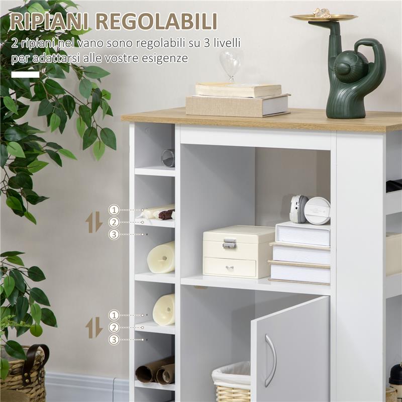 CARRELLO DA CUCINA CON ARMADIETTO E RIPIANI REGOLABILI RUOTE GIREVOLI E FRENO 75X39.5X88 CM BIANCO