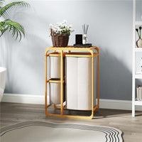 CESTINO PORTABIANCHERIA IN BAMBÙ CON 3 SACCHI E RIPIANI ESTRAIBILI IN TESSUTO 50X32X69.7 CM COLOR BAMBÙ E CREMA