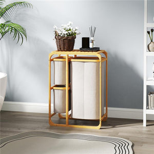 CESTINO PORTABIANCHERIA IN BAMBÙ CON 3 SACCHI E RIPIANI ESTRAIBILI IN TESSUTO 50X32X69.7 CM COLOR BAMBÙ E CREMA