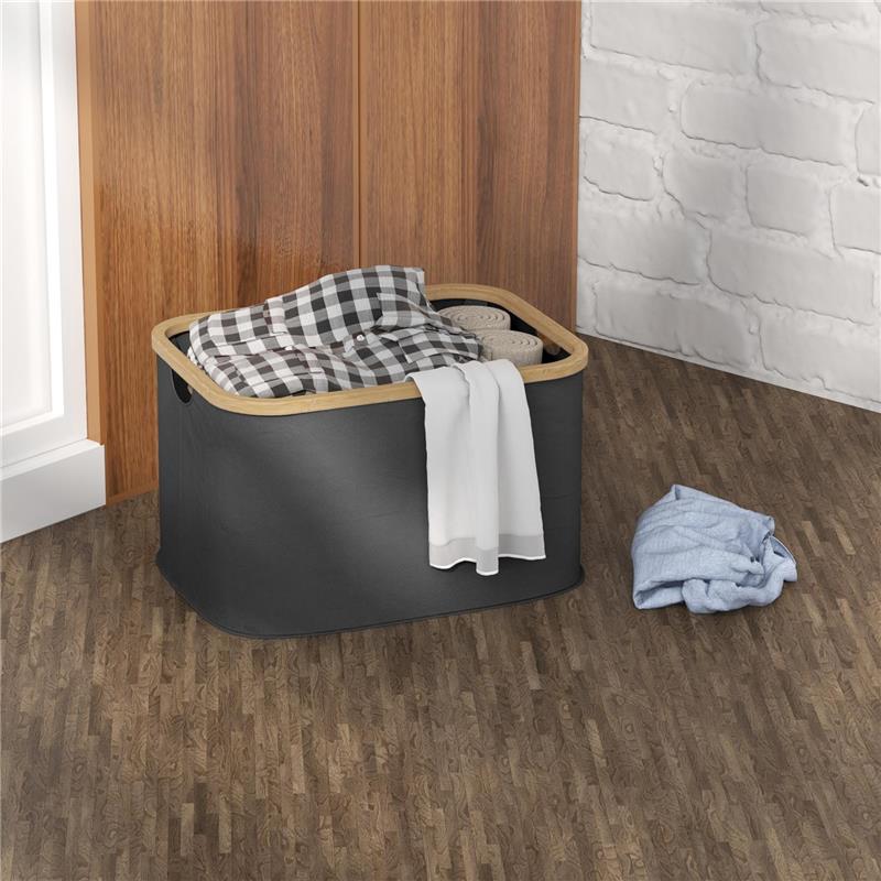 CESTO PORTABIANCHERIA DA 36L PIEGHEVOLE CON MANIGLIE IN BAMBÙ E POLIESTERE 44.3X33.3X26.5 CM NERO