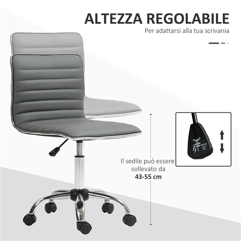 SEDIA DA UFFICIO ERGONOMICA IN PELLE PU CON ALTEZZA REGOLABILE SEDUTA GIREVOLE E RUOTE GRIGIO SCURO