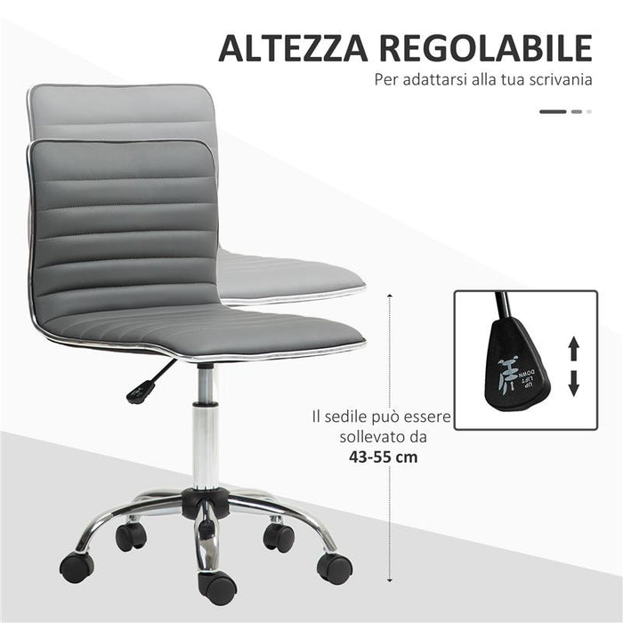 SEDIA DA UFFICIO ERGONOMICA IN PELLE PU CON ALTEZZA REGOLABILE SEDUTA GIREVOLE E RUOTE GRIGIO SCURO