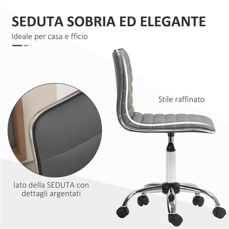 SEDIA DA UFFICIO ERGONOMICA IN PELLE PU CON ALTEZZA REGOLABILE SEDUTA GIREVOLE E RUOTE GRIGIO SCURO