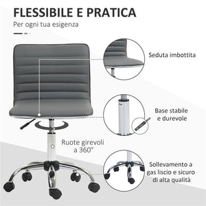 SEDIA DA UFFICIO ERGONOMICA IN PELLE PU CON ALTEZZA REGOLABILE SEDUTA GIREVOLE E RUOTE GRIGIO SCURO