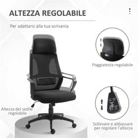 SEDIA DA UFFICIO RECLINABILE CON POGGIATESTA E SUPPORTO LOMBARE IN POLIESTERE 64X55X116-126 CM NERO