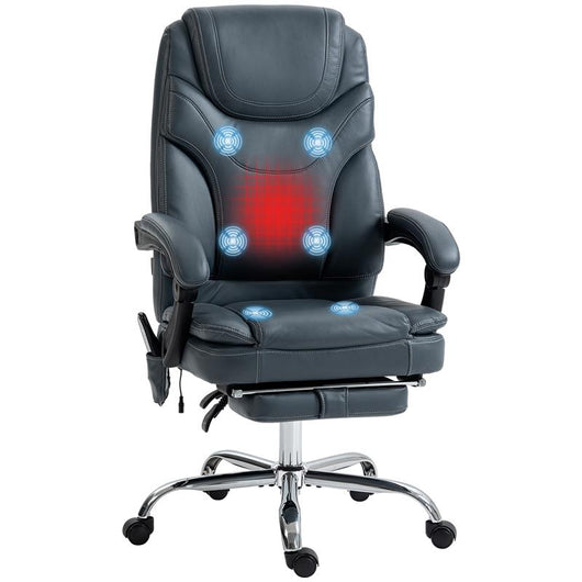 SEDIA DA UFFICIO MASSAGGIANTE E RISCALDANTE CON POGGIAPIEDI IN PELLE PU E ACCIAIO 67X67X113-121 CM GRIGIO