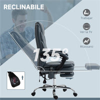 SEDIA DA UFFICIO MASSAGGIANTE E RISCALDANTE CON POGGIAPIEDI IN PELLE PU E ACCIAIO 67X67X113-121 CM GRIGIO