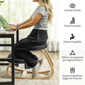 SEDIA INGINOCCHIATOIO CON MOVIMENTO A DONDOLO IN TESSUTO EFFETTO LINO E LEGNO DI BETULLA 50X73X55 CM NERO