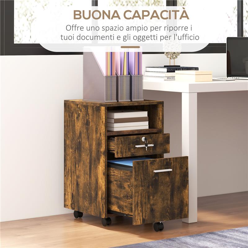 CASSETTIERA DA UFFICIO PORTADOCUMENTI IN LEGNO CON 2 CASSETTI E RIPIANO APERTO 39X40X65 CM MARRONE
