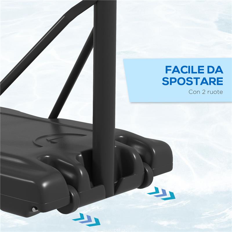 CANESTRO BASKET AD ALTEZZA REGOLABILE PER GIARDINO E PISCINA CON BASE RIEMPIBILE 110X75X195-370 CM NERO