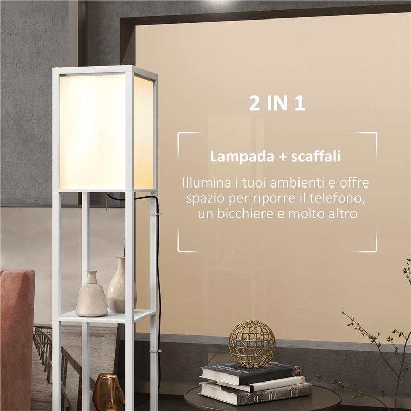 LAMPADA DA TERRA MODERNA CON 2 PARALUMI E 2 RIPIANI PER LAMPADINE E27 MAX 40W 26X26X156 CM BIANCO