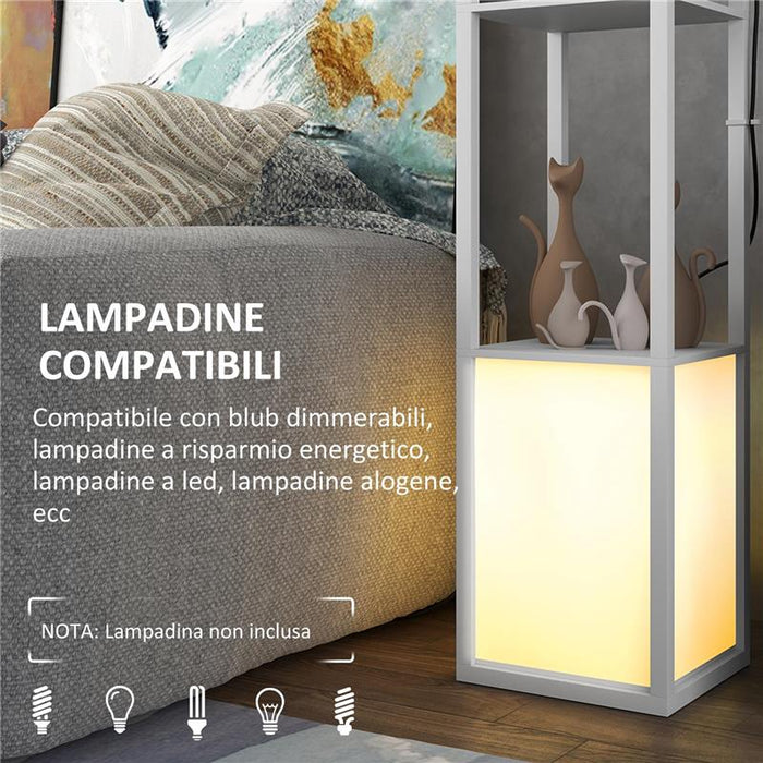 LAMPADA DA TERRA MODERNA CON 2 PARALUMI E 2 RIPIANI PER LAMPADINE E27 MAX 40W 26X26X156 CM BIANCO