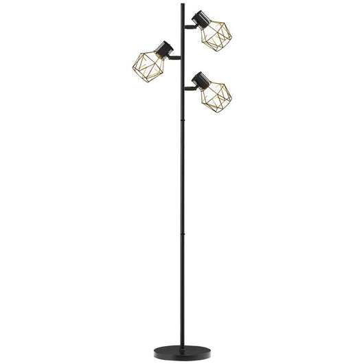 LAMPADA DA TERRA 40W CON 3 LUCI REGOLABILI E INTERRUTTORE A MANOPOLA IN METALLO 41X28X169 CM NERO