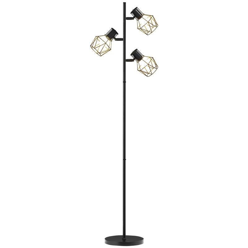 LAMPADA DA TERRA 40W CON 3 LUCI REGOLABILI E INTERRUTTORE A MANOPOLA IN METALLO 41X28X169 CM NERO