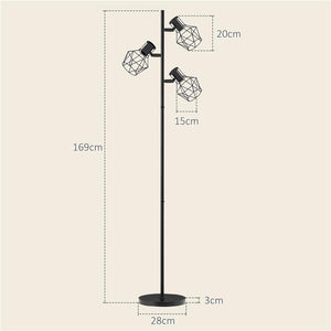 LAMPADA DA TERRA 40W CON 3 LUCI REGOLABILI E INTERRUTTORE A MANOPOLA IN METALLO 41X28X169 CM NERO