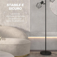 LAMPADA DA TERRA 40W CON 3 LUCI REGOLABILI E INTERRUTTORE A MANOPOLA IN METALLO 41X28X169 CM NERO