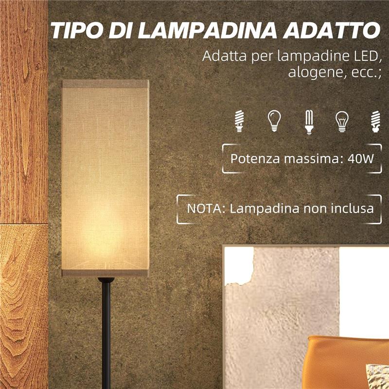 LAMPADA DA TERRA 40W CON INTERRUTTORE A PEDALE IN TESSUTO EFFETTO LINO E METALLO Ø 25X161.5 CM NERO E BEIGE