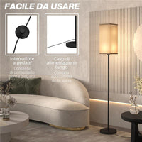 LAMPADA DA TERRA 40W CON INTERRUTTORE A PEDALE IN TESSUTO EFFETTO LINO E METALLO Ø 25X161.5 CM NERO E BEIGE