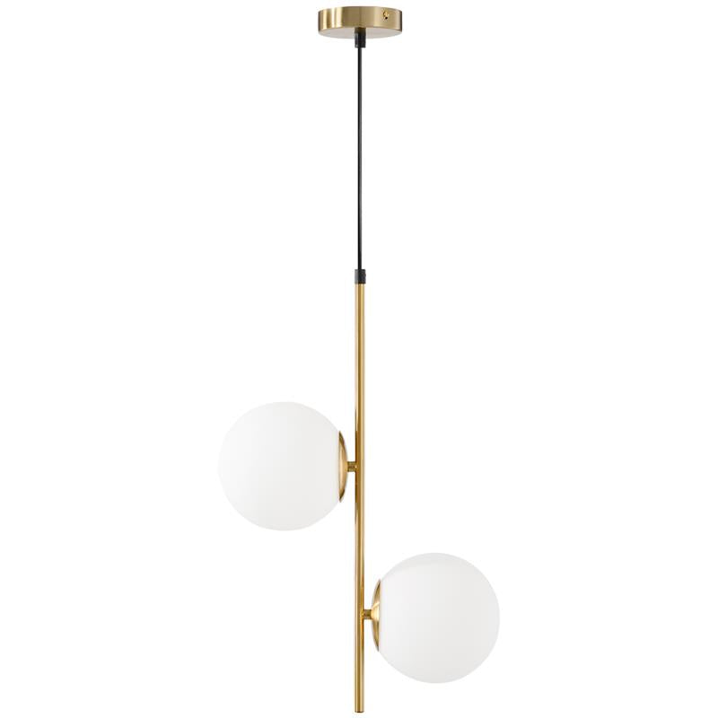 LAMPADA A SOSPENSIONE CON 2 PARALUMI IN VETRO E FILO REGOLABILE IN METALLO 32X15X51 CM BIANCA E ORO