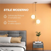 LAMPADA A SOSPENSIONE CON 2 PARALUMI IN VETRO E FILO REGOLABILE IN METALLO 32X15X51 CM BIANCA E ORO