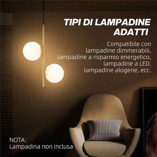 LAMPADA A SOSPENSIONE CON 2 PARALUMI IN VETRO E FILO REGOLABILE IN METALLO 32X15X51 CM BIANCA E ORO