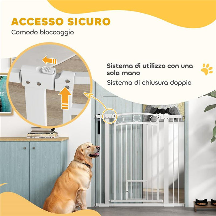 CANCELLINO PER CANI REGOLABILE DA 76-104 CM CANCELLETTO ALTO 106 CM CON 2 ESTENSIONI BIANCO