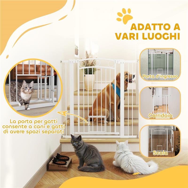 CANCELLINO PER CANI REGOLABILE DA 76-104 CM CANCELLETTO ALTO 106 CM CON 2 ESTENSIONI BIANCO