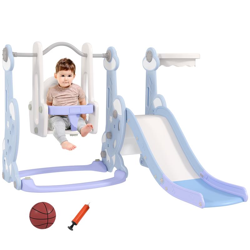 GIOCO PER BAMBINI 4 IN 1 CON SCIVOLO ALTALENA ARRAMPICATA E CANESTRO 147.5X160X107 CM AZZURRO CHIARO
