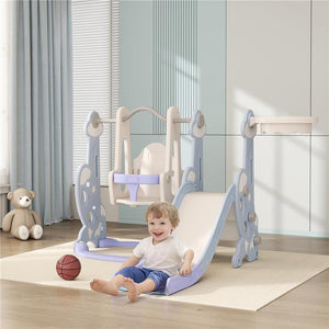 GIOCO PER BAMBINI 4 IN 1 CON SCIVOLO ALTALENA ARRAMPICATA E CANESTRO 147.5X160X107 CM AZZURRO CHIARO