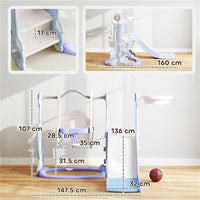 GIOCO PER BAMBINI 4 IN 1 CON SCIVOLO ALTALENA ARRAMPICATA E CANESTRO 147.5X160X107 CM AZZURRO CHIARO