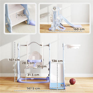 GIOCO PER BAMBINI 4 IN 1 CON SCIVOLO ALTALENA ARRAMPICATA E CANESTRO 147.5X160X107 CM AZZURRO CHIARO