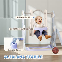 GIOCO PER BAMBINI 4 IN 1 CON SCIVOLO ALTALENA ARRAMPICATA E CANESTRO 147.5X160X107 CM AZZURRO CHIARO