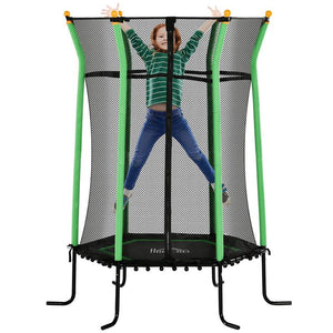 TRAMPOLINO ELASTICO PER BAMBINI 3-10 ANNI CON INGRESSO A CERNIERA E PALI IMBOTTITI, Ï163.5X190 CM, VERDE