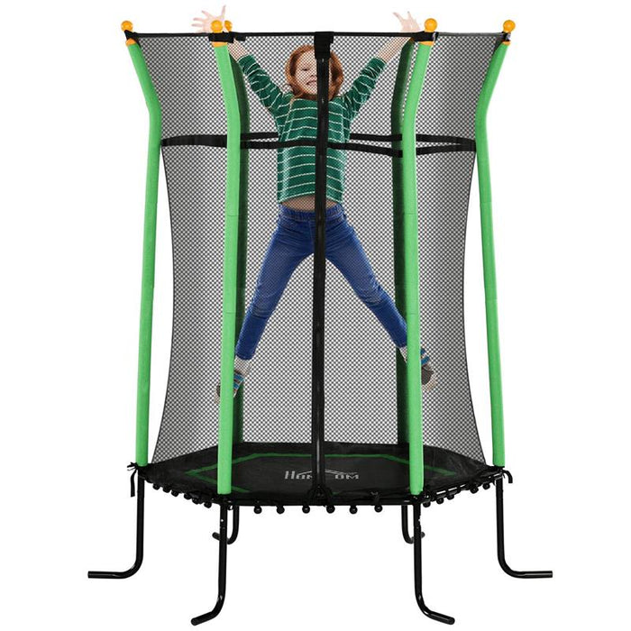 TRAMPOLINO ELASTICO PER BAMBINI 3-10 ANNI CON INGRESSO A CERNIERA E PALI IMBOTTITI, Ï163.5X190 CM, VERDE