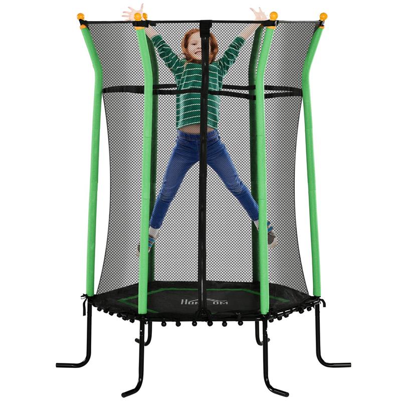 TRAMPOLINO ELASTICO PER BAMBINI 3-10 ANNI CON INGRESSO A CERNIERA E PALI IMBOTTITI, Ï163.5X190 CM, VERDE